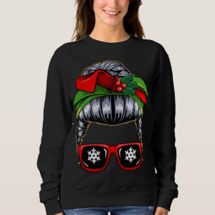 Sweatshirt Messy Bun Maman Noël Pajama mignonne X-Mas Wreath