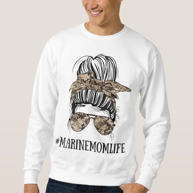 Sweatshirt Messy Bun Vie d'une maman d'une Marine Fête des Mè (Devant)