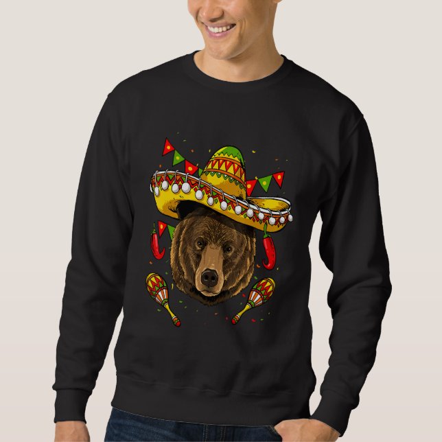 Sweatshirt Mexico Cinco de Mayo Grizzly Bear Sombrero Mexican (Devant)