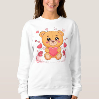 Sweatshirt Mignon ours en peluche tenant un cœur rose T-Shirt