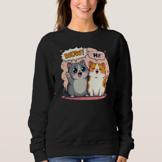Sweatshirt Mignons chats Kawaii en bande dessinée disant Wow