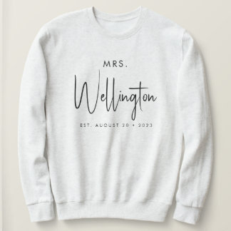 Sweatshirt Mme Black Script Nom personnalisé Mariée nouvellem