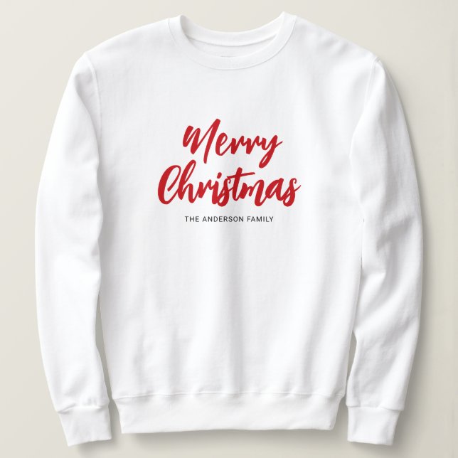 Sweatshirt Modern Merry Christmas Red Script Family Name (Design devant)