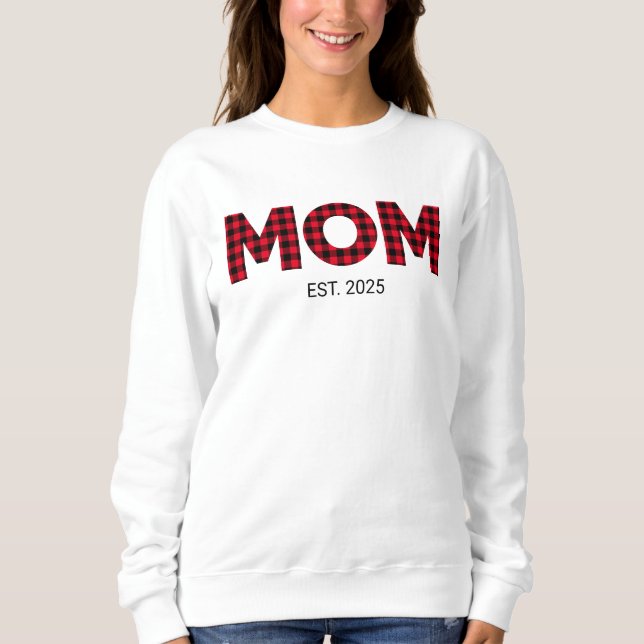 Sweatshirt Moderne Buffalo Plaid Maman Date d'établissement (Devant)