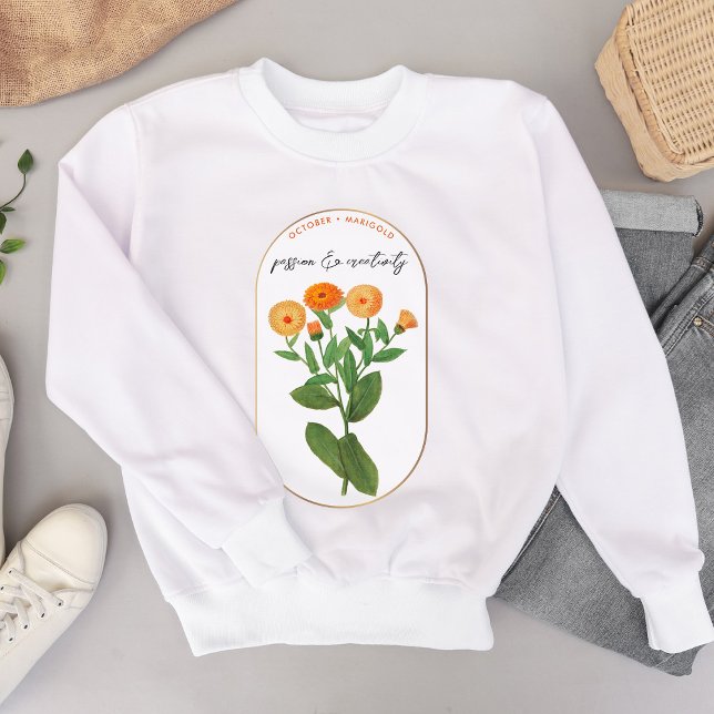 Sweatshirt Mois des fleurs de naissance Octobre Marigold Anni (Birth Flower Month October Marigold Birthday Sweatshirt)