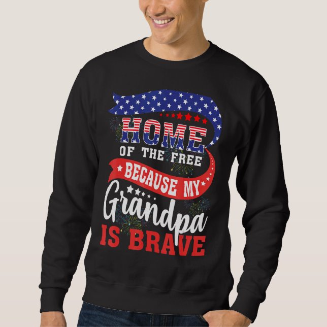 Sweatshirt Mon Grand-Père Est Brave Vétérinaire Drapeau Améri (Devant)