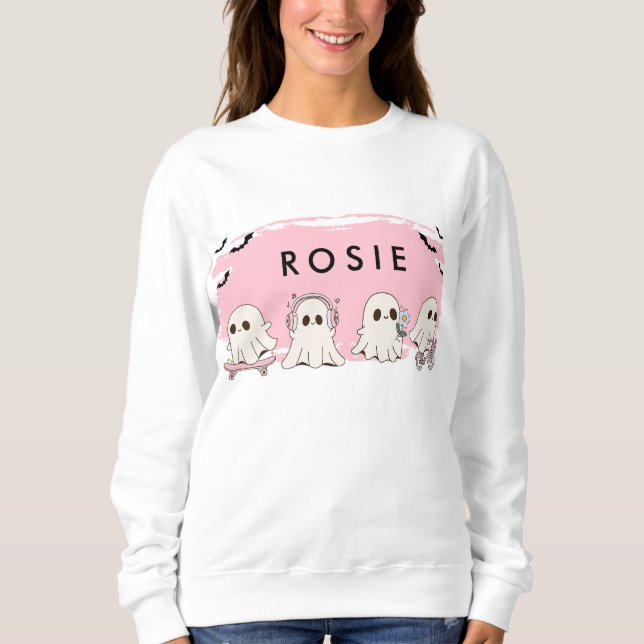 Sweatshirt Monogramme mignon Halloween Fantômes roses Éffraya (Devant)