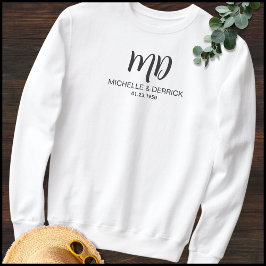 Sweatshirt Monogramme noir et blanc moderne Nom du mari et de