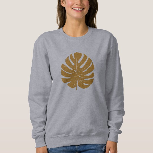Sweatshirt Monstera Feuille Nature Dessin dans la moutarde Ja (Devant)