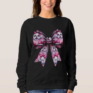 Sweatshirt Motif de chien maltais à noeud coquet maman fille