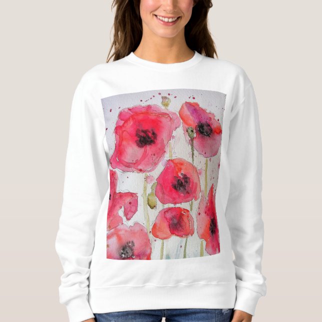 Sweatshirt Motif de fleur d'art à l'aquarelle de pavot rouge (Devant)