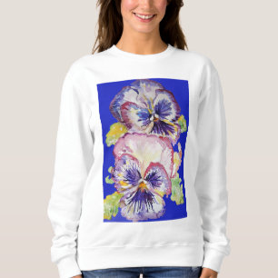 Sweatshirt Motif de fleurs d'aquarelle fleurie violet Pansy