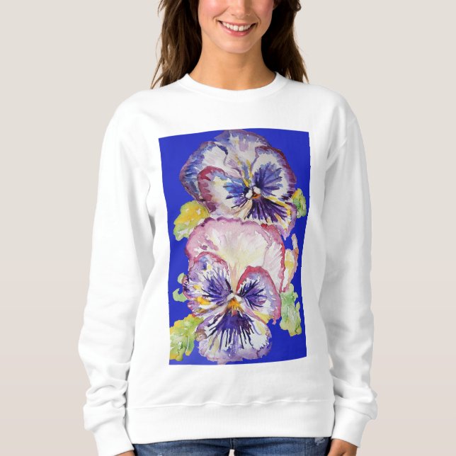 Sweatshirt Motif floral de pensée pourpre Art aquarelle (Devant)