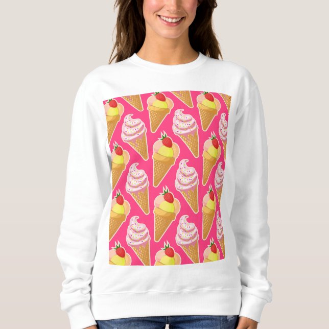 Sweatshirt Motif rose Kawaii avec crème glacée aux fraises (Devant)