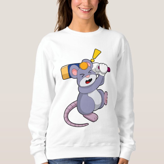 Sweatshirt Mouse at Cricket with Cricket bat (Devant)