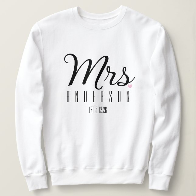 Sweatshirt Mrs Modern Script Custom Wedding Date Newlywed  (Design devant)