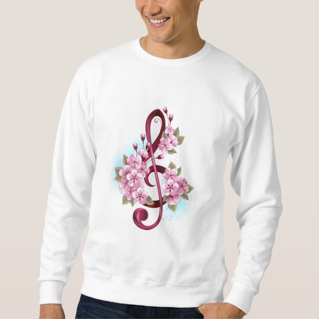Sweatshirt Musical treble clef notes with sakura flowers (Devant)
