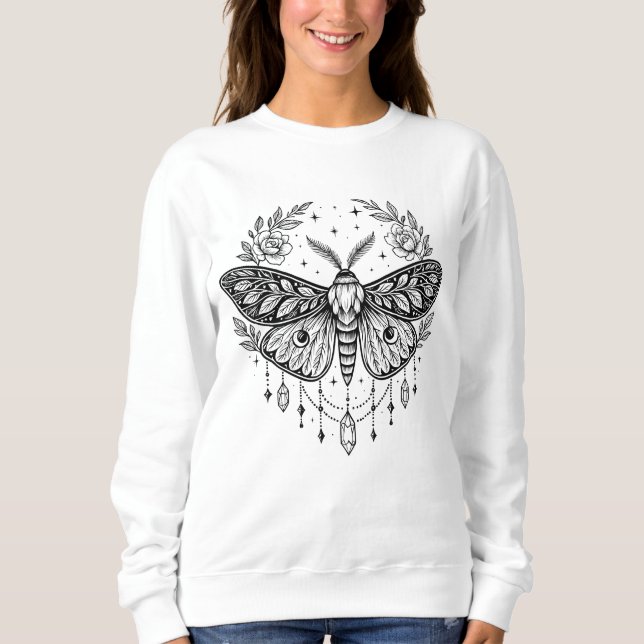 Sweatshirt Mystical Gothic Moth Botanical Celestial Line Art  (Devant)
