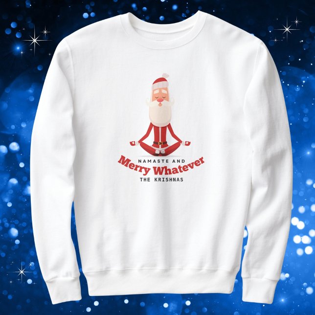 Sweatshirt Namaste et Joyeux Quoique amusant Yoga Noël (Personalize with a name or leave blank. Available in multiple apparel types, colors and sizes.)