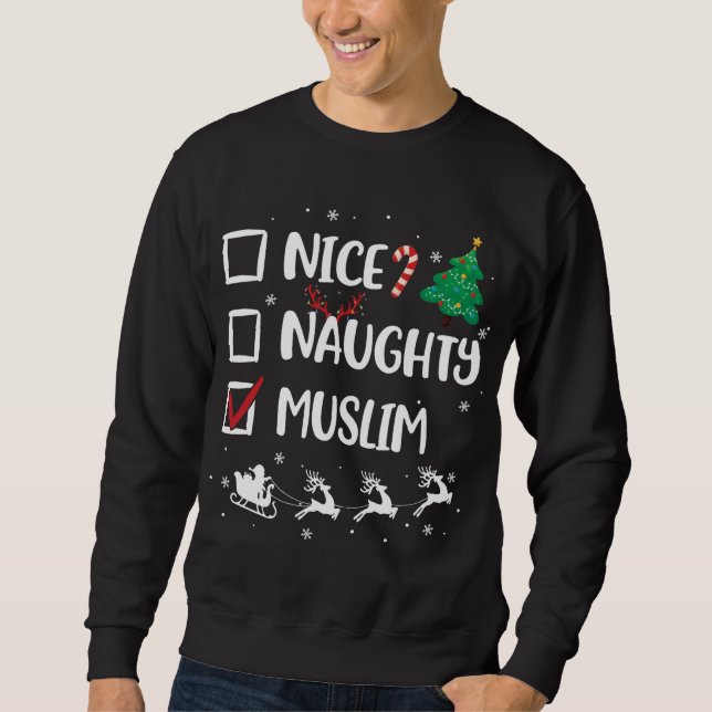 Sweatshirt Naughty Nice Musulman Noël Funny Santa Hat -Xma (Devant)