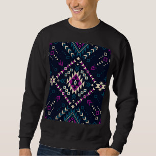 Sweatshirt Navajo tribal foncé, géométrique vintage.