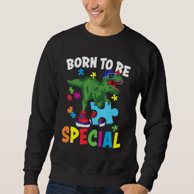 Sweatshirt Né Pour Être Spécial Dinosaur Puzzle Autisme Aw (Devant)