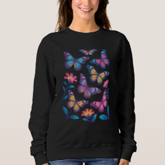 Sweatshirt Neon Flowers with Six Glowing Butterflies