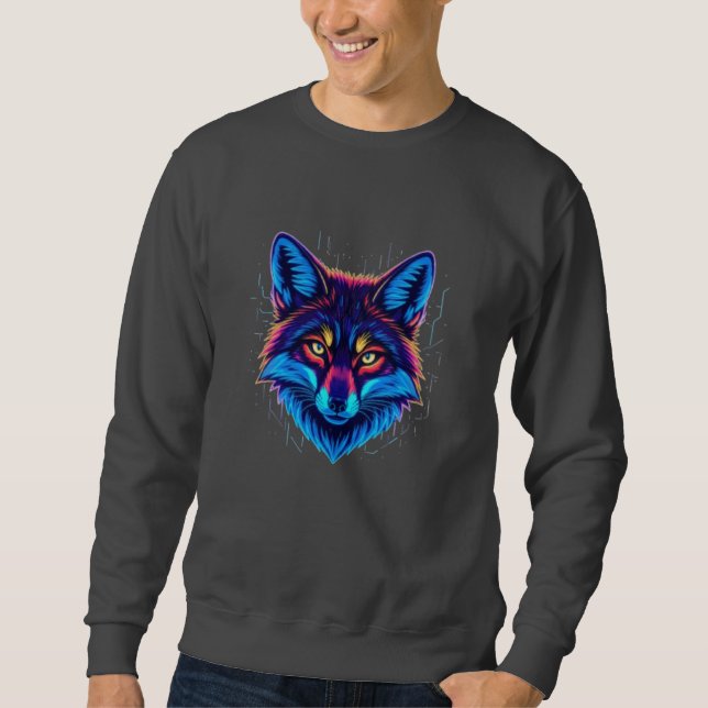 Sweatshirt Neon Fox Face – Vibrant Glowing Design (Devant)