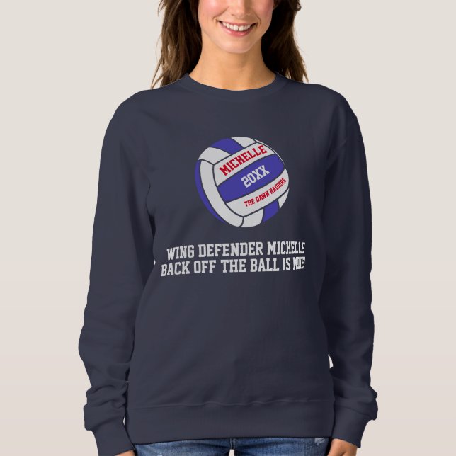 Sweatshirt Netball bleu blanc aile ailé défenseur fille (Devant)