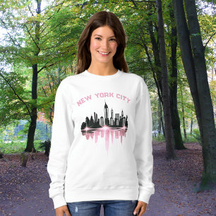 Sweatshirt New York City Skyline Rose Shimmer Blanc