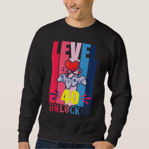 Sweatshirt Niveau 40 Déverrouillé Gamer Heart 40e Anniversair