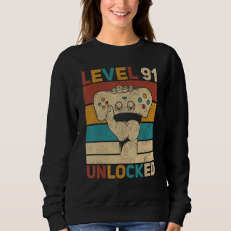 Sweatshirt Niveau 91 Déverrouillé 91e anniversaire Jeu âgé de
