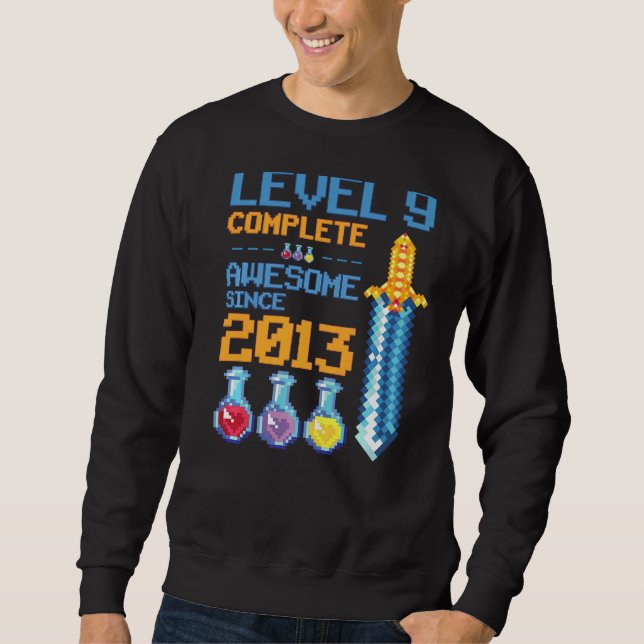 Sweatshirt Niveau 9 Jeu vidéo déverrouillé 9e Anniversaire Pa (Devant)