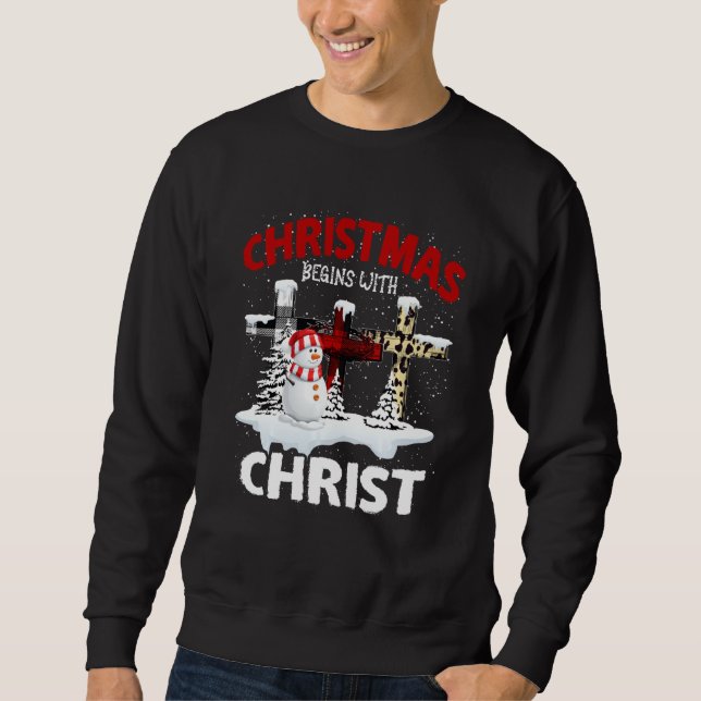 Sweatshirt Noël commence avec Christ Snowmans Croix Jésus (Devant)