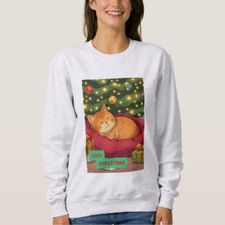 Sweatshirt Noël cosy avec un chat orange