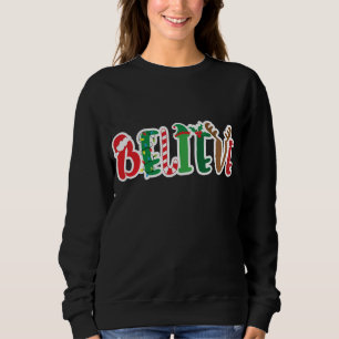 Sweatshirt Noël Croire Lumières Santa Hat Sucre de canne Elf