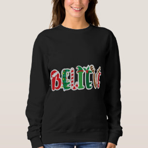 Sweatshirt Noël Croire Lumières Santa Hat Sucre de canne Elf