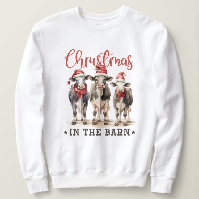 Sweatshirt Noël dans les vaches rustiques de la grange à Sant (Design devant)