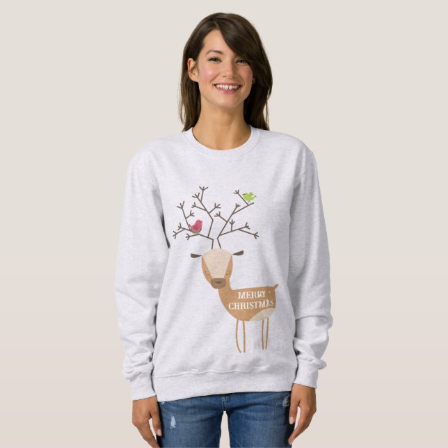 Sweatshirt Noël des oiseaux de cerfs (Devant entier)