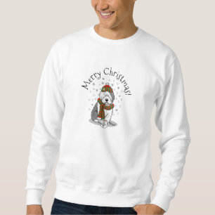 Sweatshirt Noël d'hiver Vieux anglais Chien de mouton gris 1 