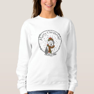 Sweatshirt Noël d'hiver Vieux anglais Chien de mouton gris 1 