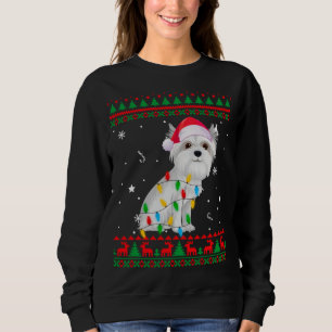 Sweatshirt Noël Doux moche Feux de Noël Lumières Chien Maltai