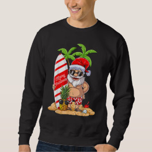 Sweatshirt Noël En Juillet Père Noël Hawaiian Surfing Summer