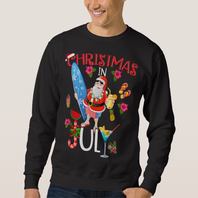 Sweatshirt Noël En Juillet Père Noël Summer Beach Vacances (Devant)