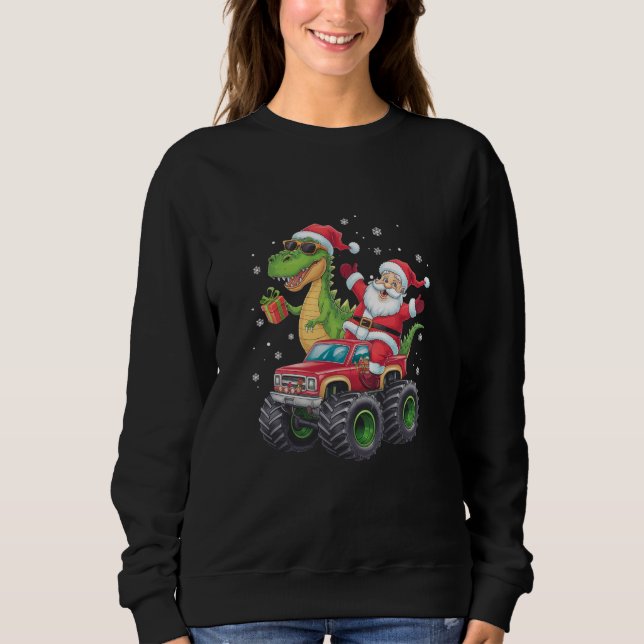 Sweatshirt Noël Famille Correspondante Père Noël Truck Dinosa (Devant)