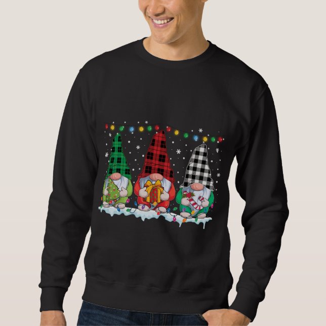 Sweatshirt Noël Gnomes Buffalo Plaid Rouge Blanc Vert Xma (Devant)