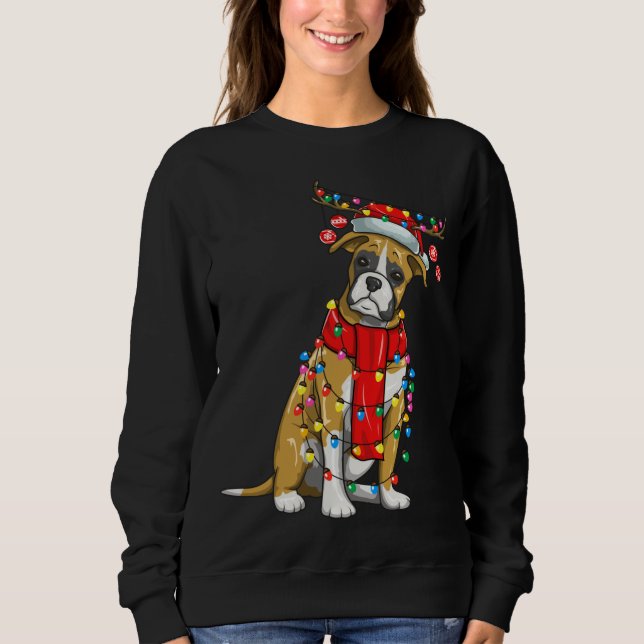 Sweatshirt Noël Mignonne Boxe Chien Lumières De Vacances Avec (Devant)