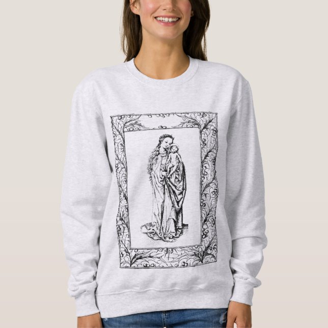 Sweatshirt Noël Nativité Madonna et Enfant Holly Frontière (Devant)