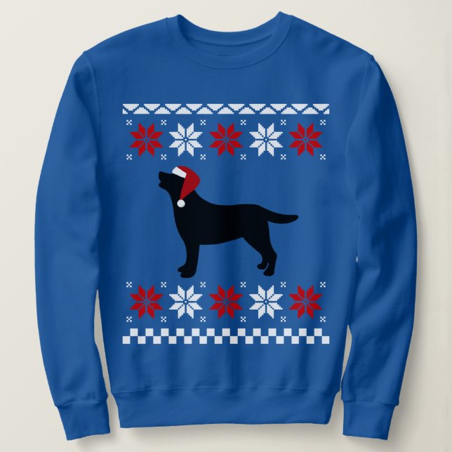 Sweatshirt Noël noir de Père Noël de silhouette de Labrador (Design devant)