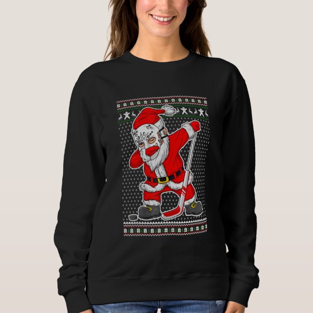 Sweatshirt Noël Père Noël Dabbing Joueur de hockey Garçons En (Devant)